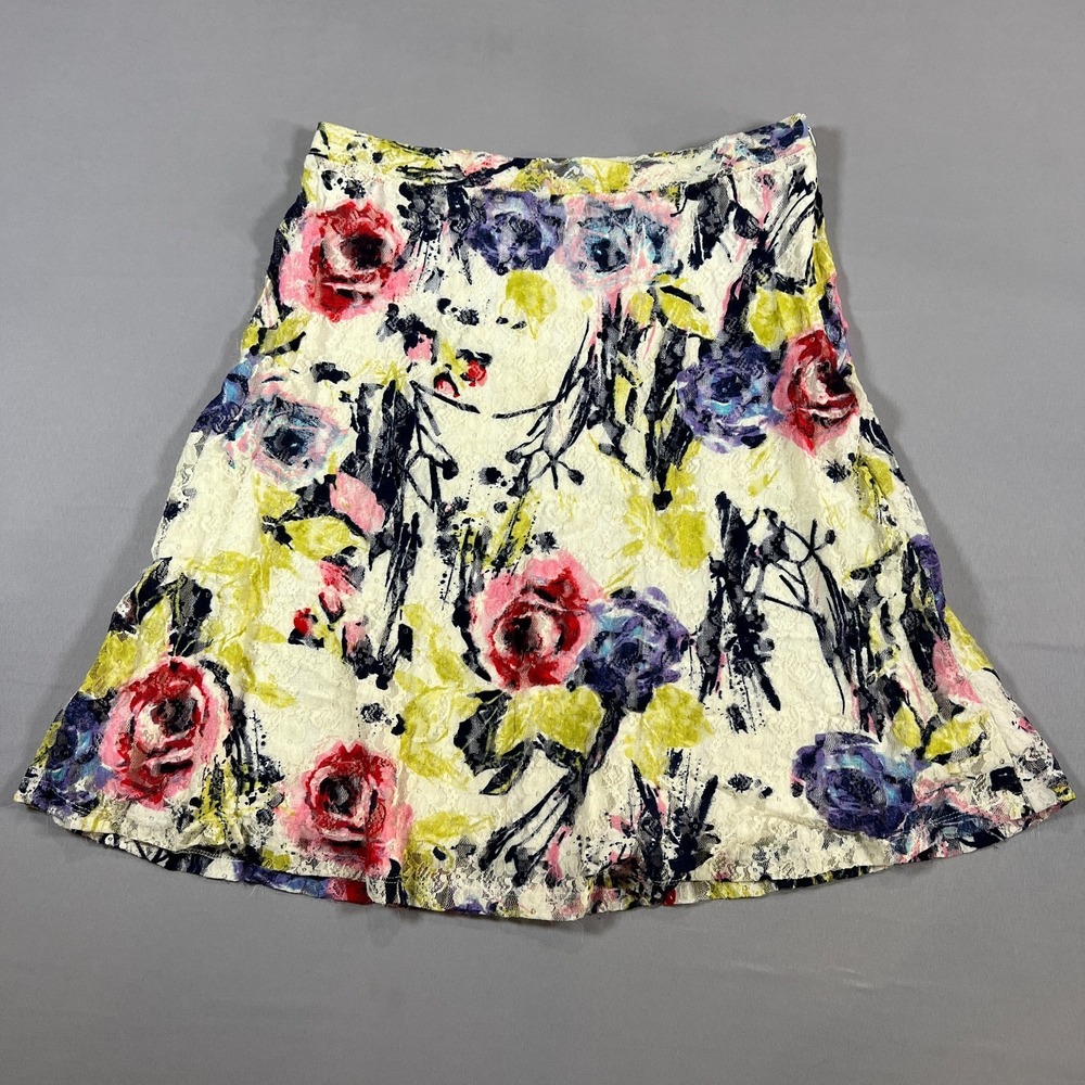 P. Luca Milano A Line Skirt Womens Large Multicolor Lace Floral Print Side Zip